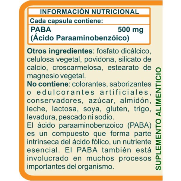 PABA Acido Paraaminobenzoico 100 Capsulas 500mg Naturallya