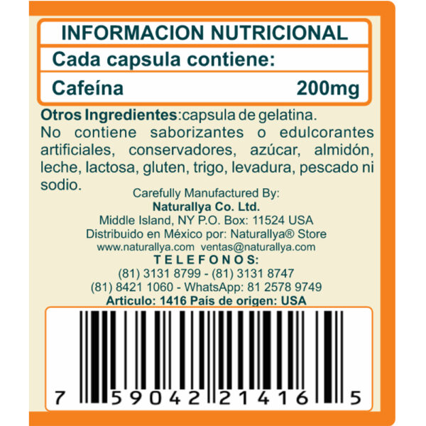 Cafeína koffein 200mg Naturallya®