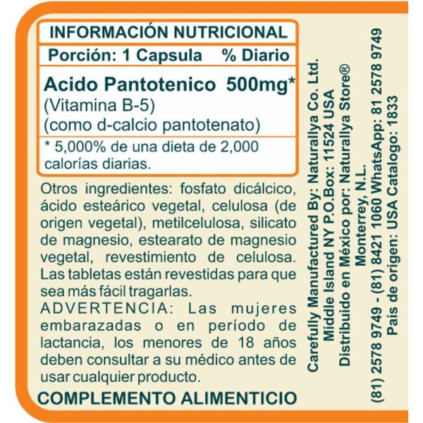 Acido Pantotenico Vitamina B-5 Naturallya