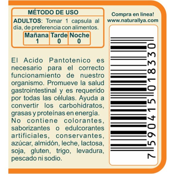 Acido Pantotenico Vitamina B-5 Naturallya